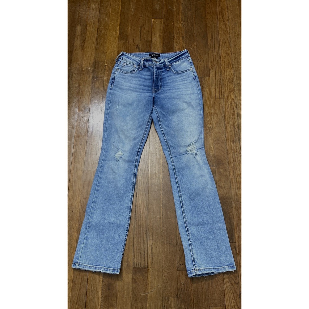 Women's Boot Cut Jeans Sz 4 Distressed Boho Western Mid-Rise Y2K Stretch Comfort